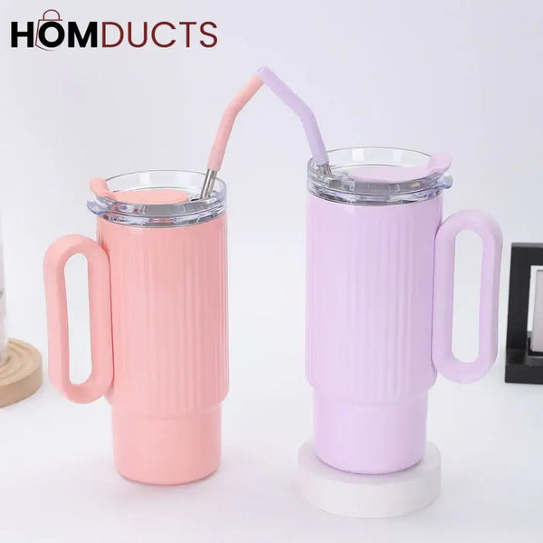 Premium 1200ml Insulated Stainless Steel Tumbler with Handle & Straw