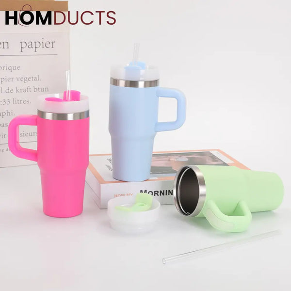 Premium 20oz Stainless Steel Tumbler with Handle Lid & Straw - Insulated & Portable Tumbler