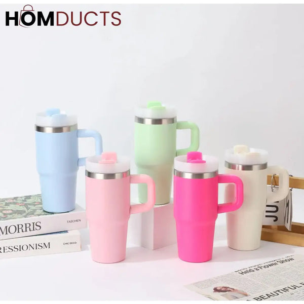 Premium 20oz Stainless Steel Tumbler with Handle, Lid & Straw - Insulated & Portable