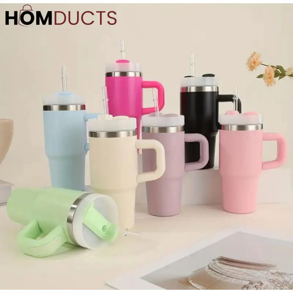 Premium 20oz Stainless Steel Tumbler with Handle, Lid & Straw - Insulated & Portable