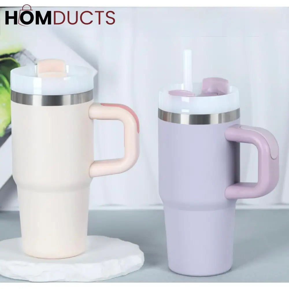 Premium 20oz Stainless Steel Tumbler with Handle Lid & Straw - Insulated & Portable Tumbler