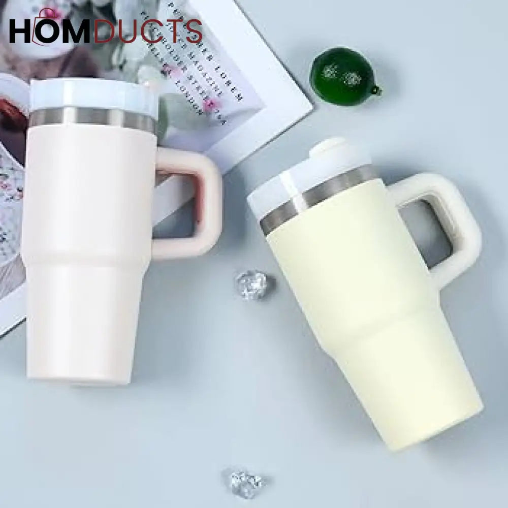 Premium 20oz Stainless Steel Tumbler with Handle Lid & Straw - Insulated & Portable cream Tumbler