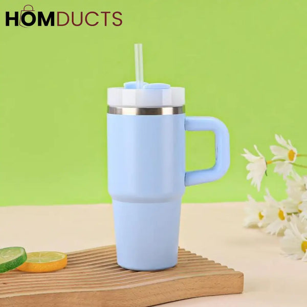 Premium 20oz Stainless Steel Tumbler with Handle Lid & Straw - Insulated & Portable light blue Tumbler