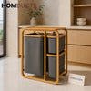 Premium 3 Section Bamboo Laundry Hamper with Removable Fabric Bags – Space Saving & Elegant Organizer