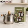 Premium 304 Stainless Steel Cooking Pot with Wooden Handles & Glass Lid