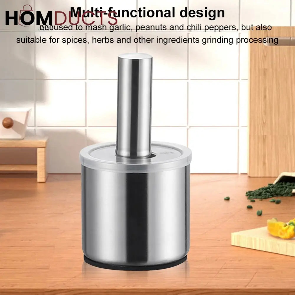 Premium 304 Stainless Steel Garlic Press & Pill Crusher - Manual Mortar and Pestle Set Rust-Proof Kitchen Tool