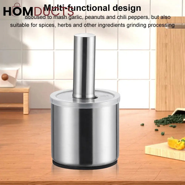 Premium 304 Stainless Steel Garlic Press & Pill Crusher - Manual Mortar and Pestle Set Rust-Proof Kitchen Tool