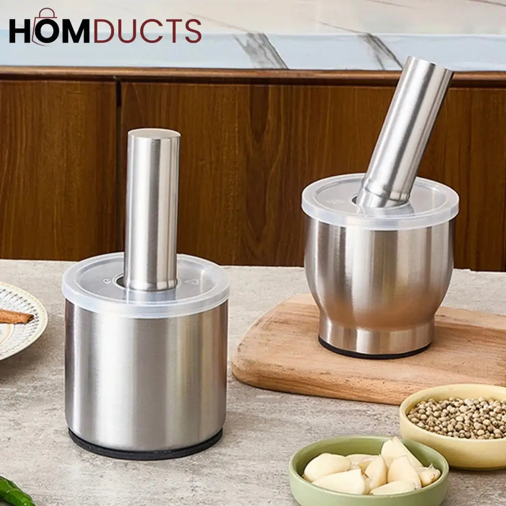 Premium 304 Stainless Steel Garlic Press & Pill Crusher - Manual Mortar and Pestle Set Rust-Proof Kitchen Tool