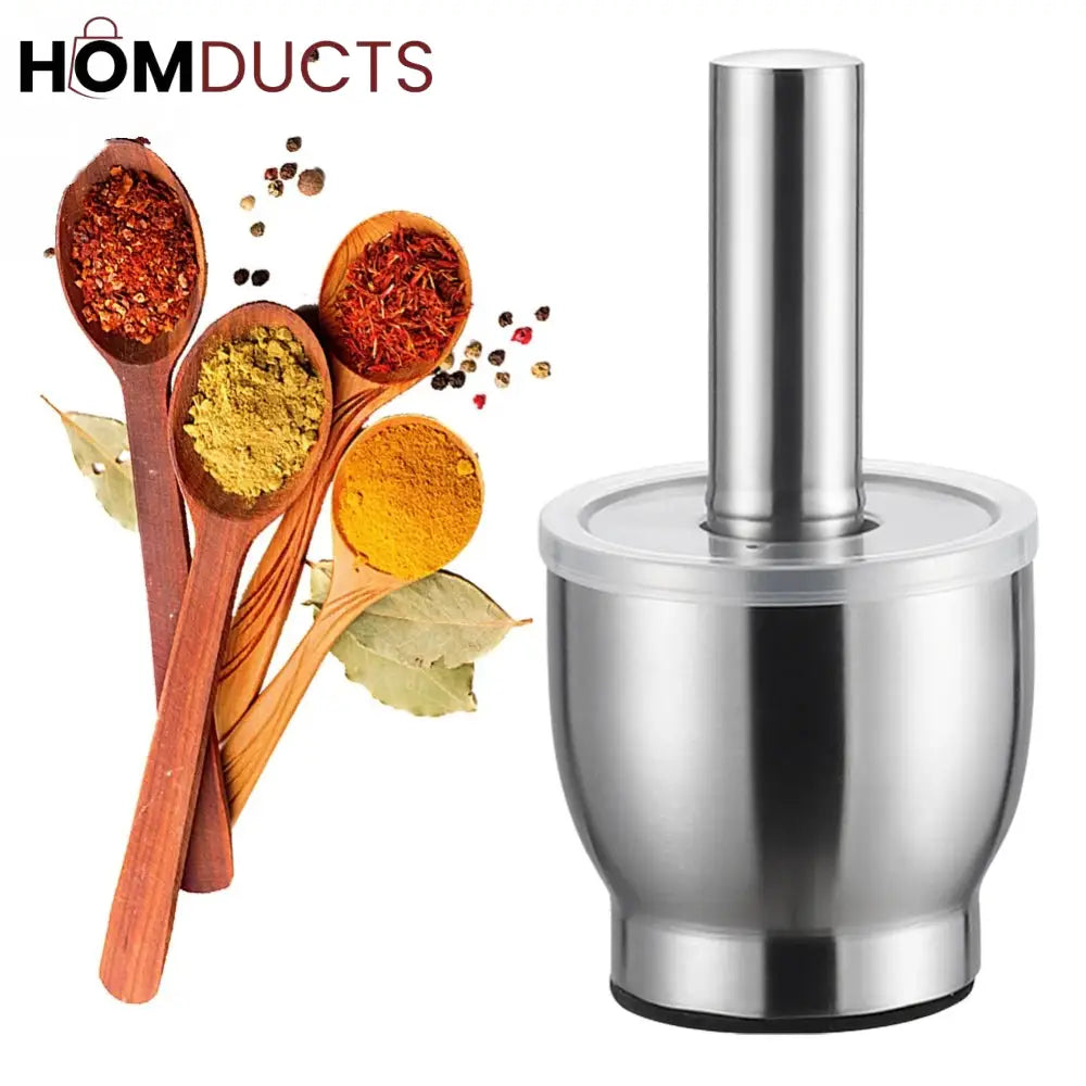 Premium 304 Stainless Steel Garlic Press & Pill Crusher - Manual Mortar and Pestle Set Rust-Proof Kitchen Tool