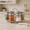 Premium 7 Piece Stainless Steel Spice Rack Set with Glass Jars – Revolving Organizer