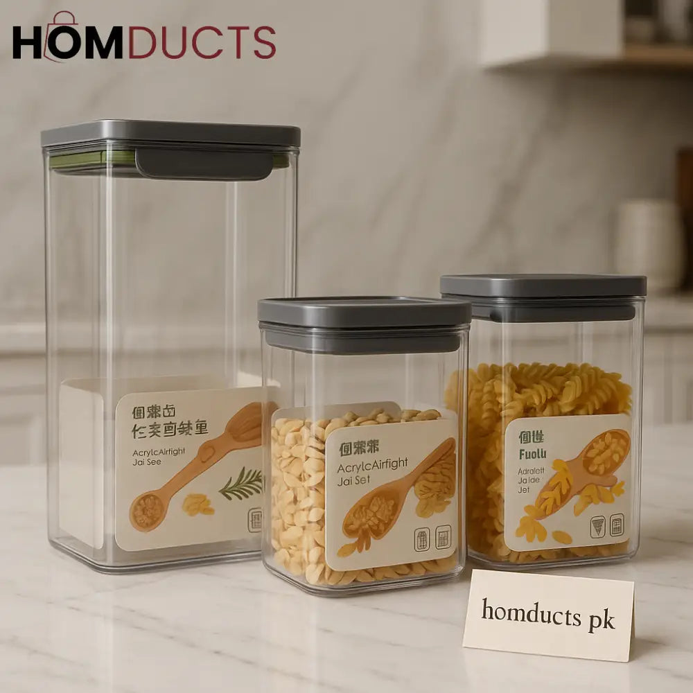 Premium Acrylic Airtight Jar Set – 3 Pieces (3.5L + 2.5L + 1.8L)