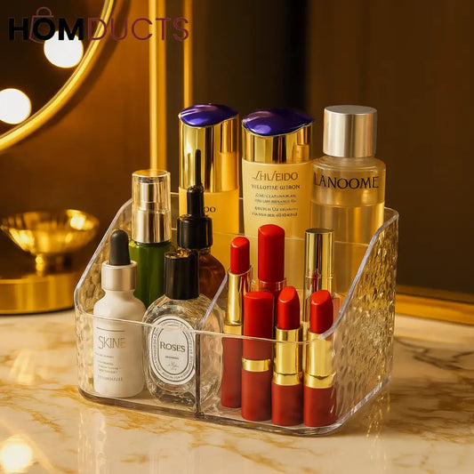Premium Acrylic Makeup Organizer – 4-Grid Cosmetic Storage Box