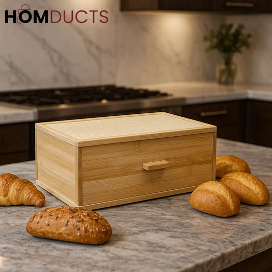 Premium Bamboo Bread Storage Box with Lid – Natural Finish
