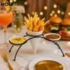 Premium Ceramic Snack Cone Server with Dual Sauce Bowls – Fries & Finger Food Platter Stand