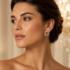 Premium Champagne Gold Square Crystal Halo Stud Earrings worn by a female model