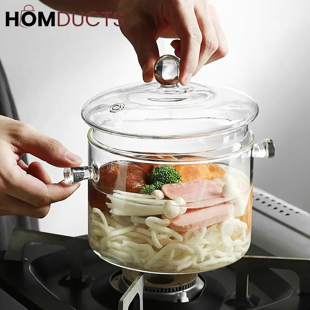 Premium Clear Borosilicate Glass Cooking Pot with Lid