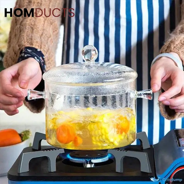 Premium Clear Borosilicate Glass Cooking Pot with Lid
