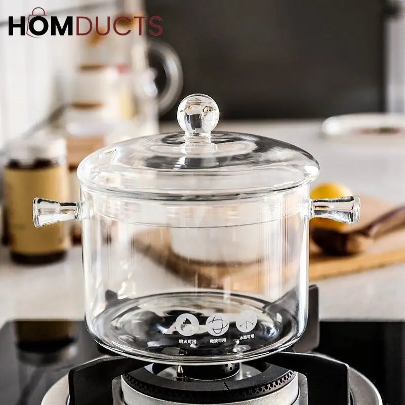 Premium Clear Borosilicate Glass Cooking Pot with Lid