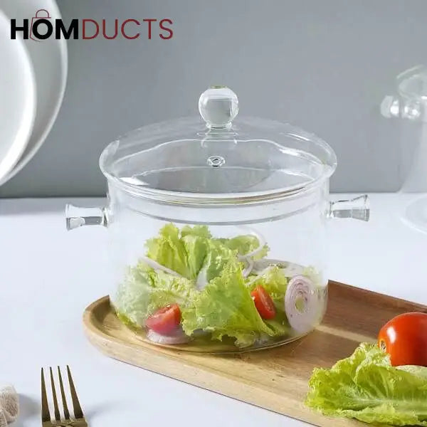Premium Clear Borosilicate Glass Cooking Pot with Lid