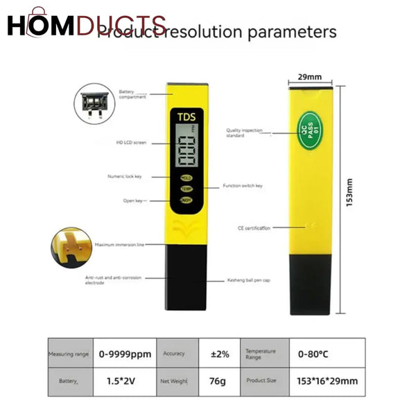 Premium Digital TDS Meter – Water Quality Tester with Temperature Display