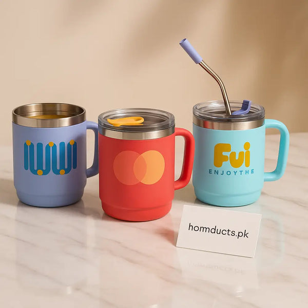 Premium Dual Drinking Cup with Straw & Handle – Insulated Stainless Steel Mug