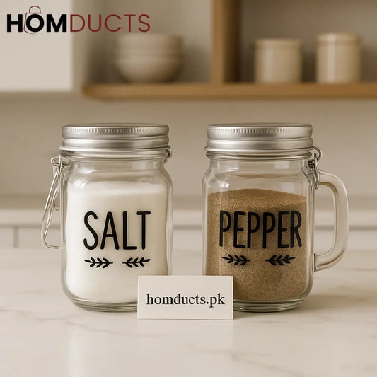 Premium Glass Salt & Pepper Jars with Airtight Lids