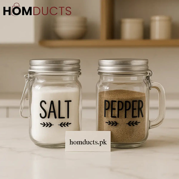 Premium Glass Salt & Pepper Jars with Airtight Lids