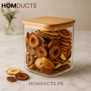 Premium Glass Storage Jar with Bamboo Lid – Airtight Food Container (Medium)