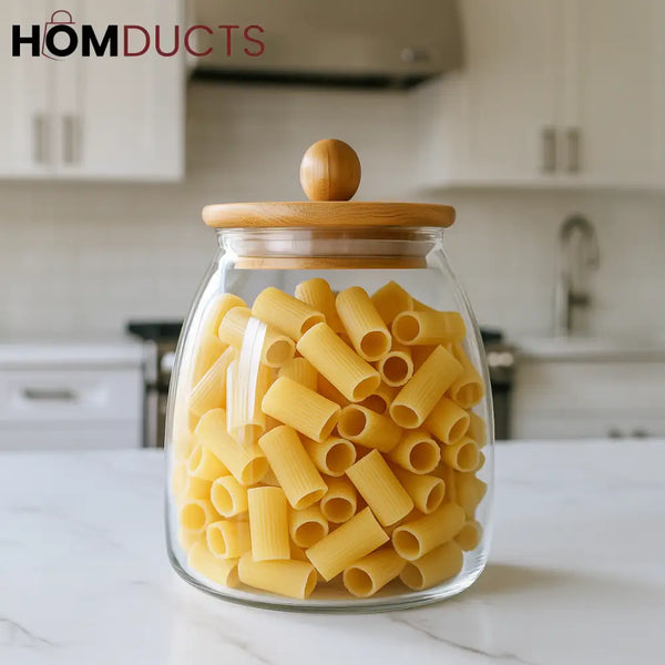 Premium Glass Storage Jar with Bamboo Lid – Airtight Kitchen Canister (750ml)