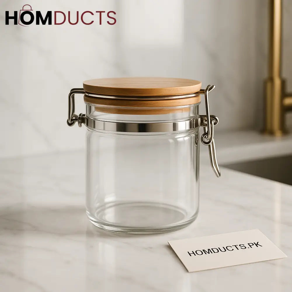 Premium Glass Storage Jar with Bamboo Lid & Airtight Lock