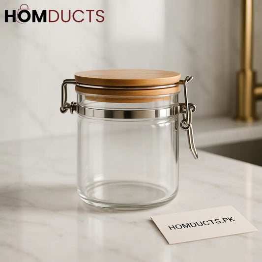 Premium Glass Storage Jar with Bamboo Lid & Airtight Lock