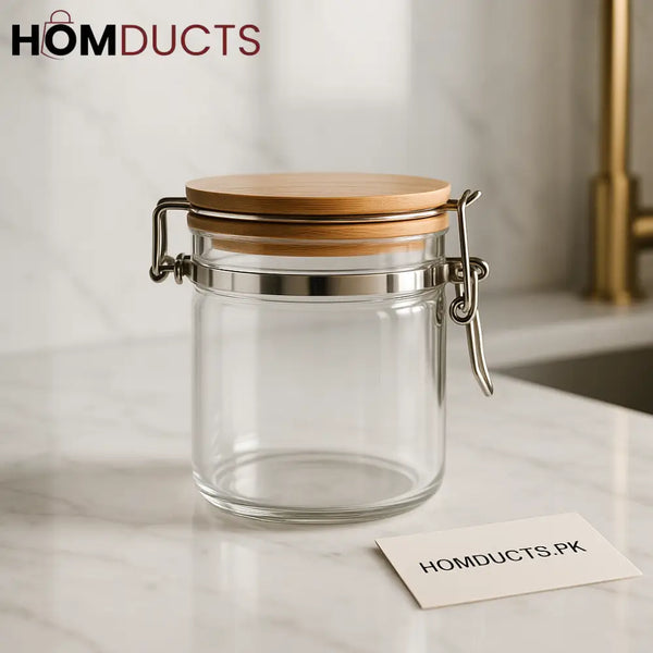 Premium Glass Storage Jar with Bamboo Lid & Airtight Lock
