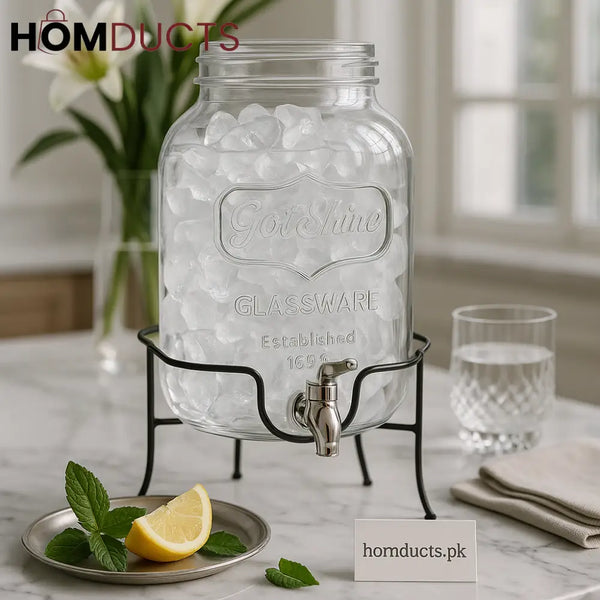 Premium GodShine Glass Beverage Dispenser with Stand