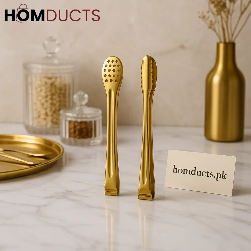 Premium Gold Stainless Steel Mini Tongs Set – 2 Pcs