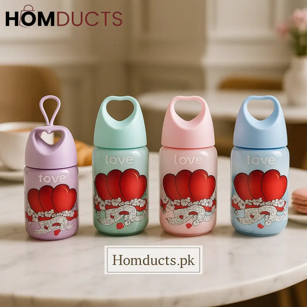 Premium Kids Water Bottles with Heart Handle – Leakproof BPA Free 400ml