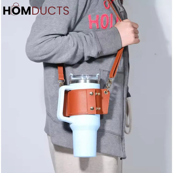 Premium Leather Tumbler Strap Holder with Key Hook