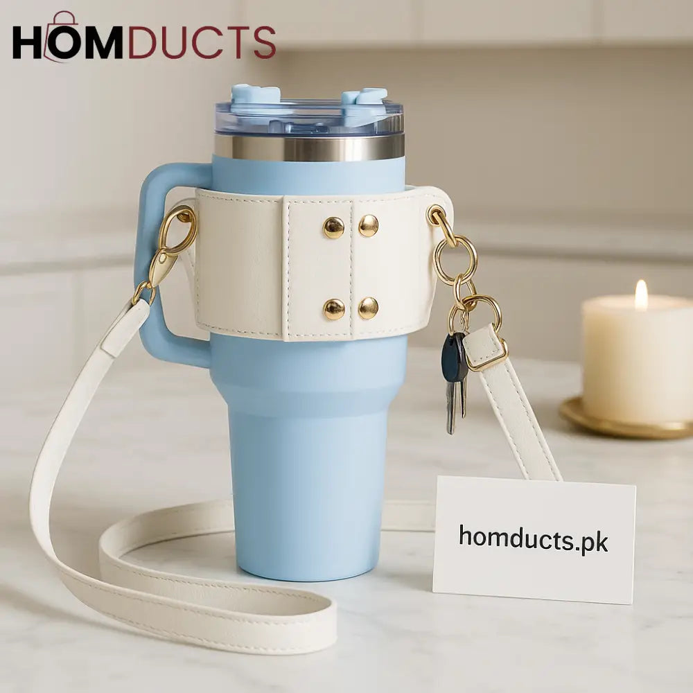 Premium Leather Tumbler Strap Holder with Key Hook