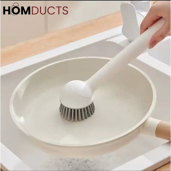 Premium Long-Handled Kitchen Pot Brush – Elegant Wooden & Nylon Bristles