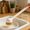 Premium Long-Handled Kitchen Pot Brush – Elegant Wooden & Nylon Bristles