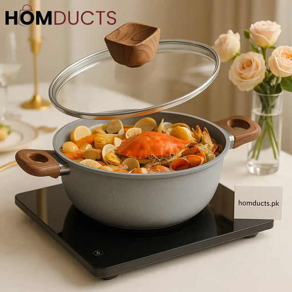 Premium Non Stick Granite Cooking Pot with Glass Lid – Luxury Cookware for Healthy Cooking