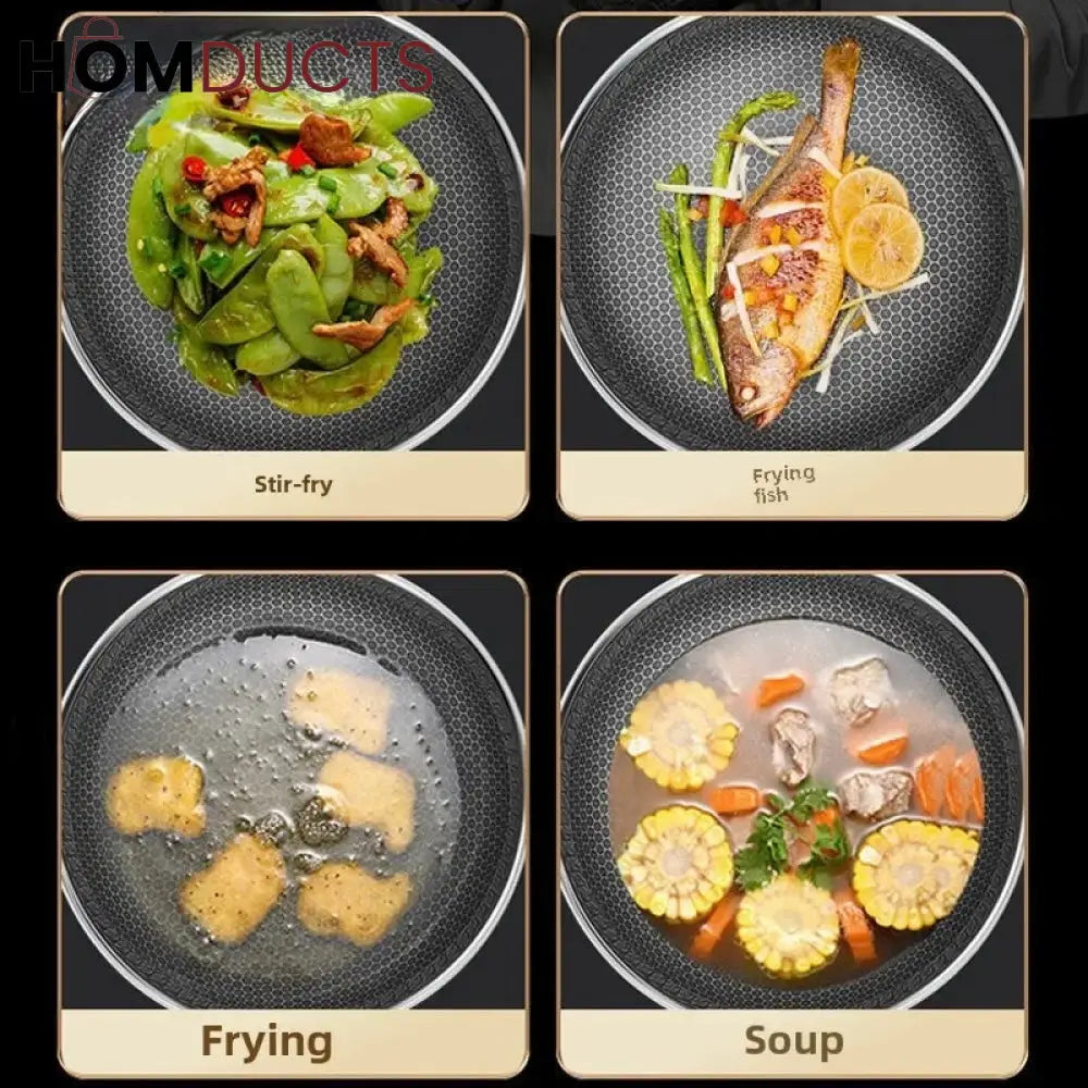 Premium Non-Stick Honeycomb Wok - 316 Stainless Steel Gas & Induction Compatible Cookware