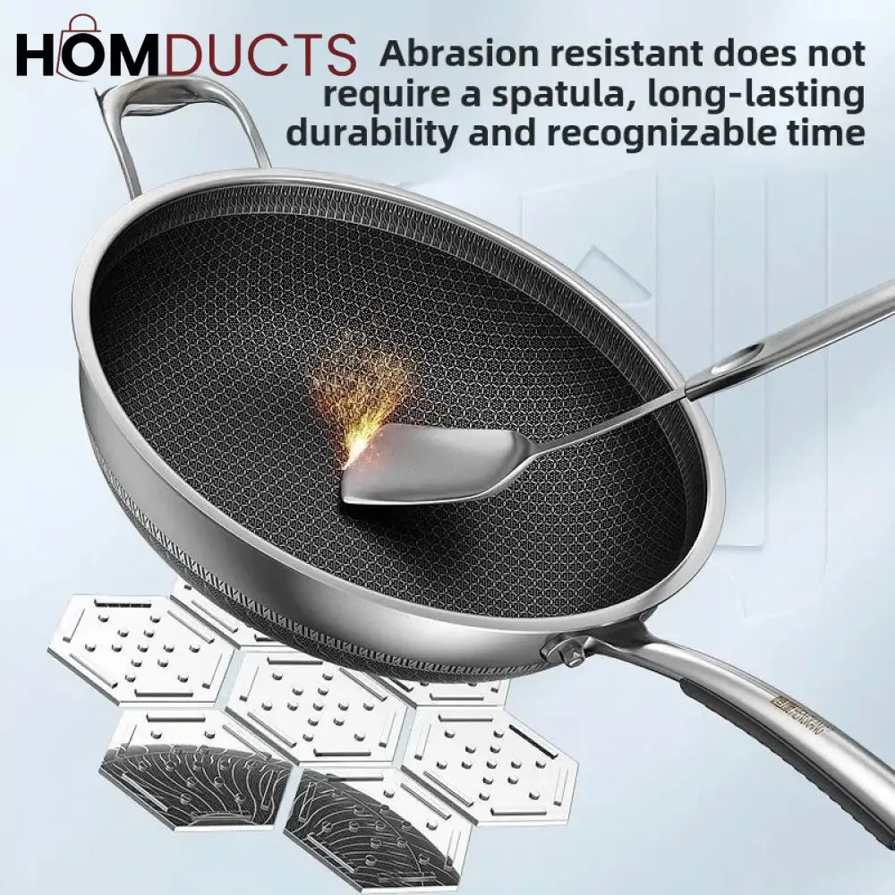 Premium Non-Stick Honeycomb Wok - 316 Stainless Steel Gas & Induction Compatible Cookware