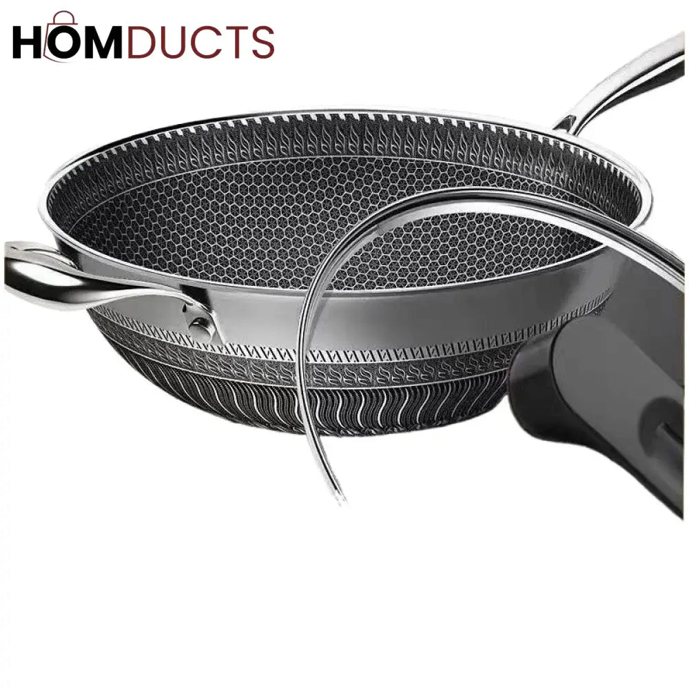 Premium Non-Stick Honeycomb Wok - 316 Stainless Steel Gas & Induction Compatible Cookware