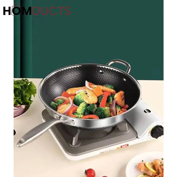 Premium Non-Stick Honeycomb Wok - 316 Stainless Steel Gas & Induction Compatible Cookware