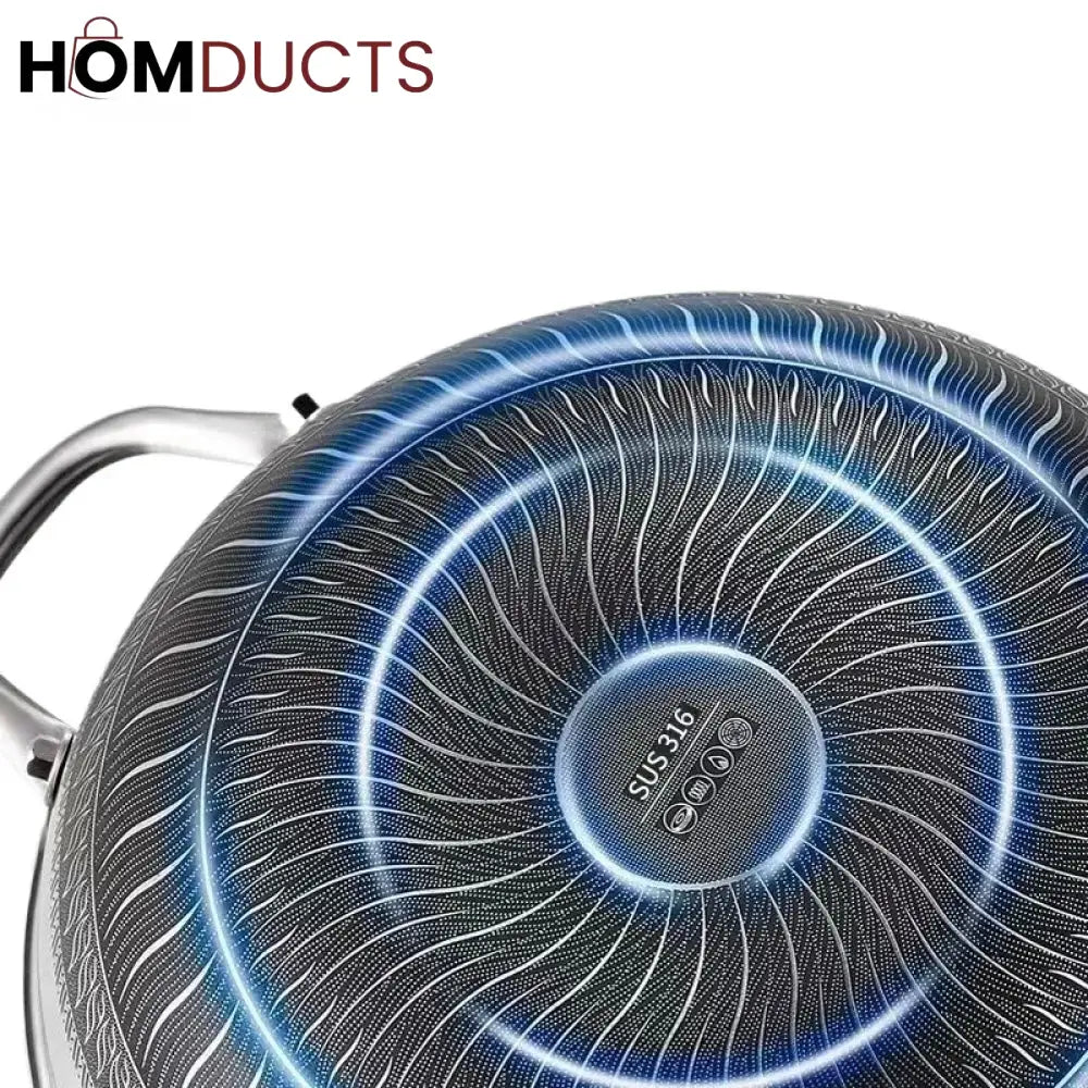 Premium Non-Stick Honeycomb Wok - 316 Stainless Steel Gas & Induction Compatible Cookware