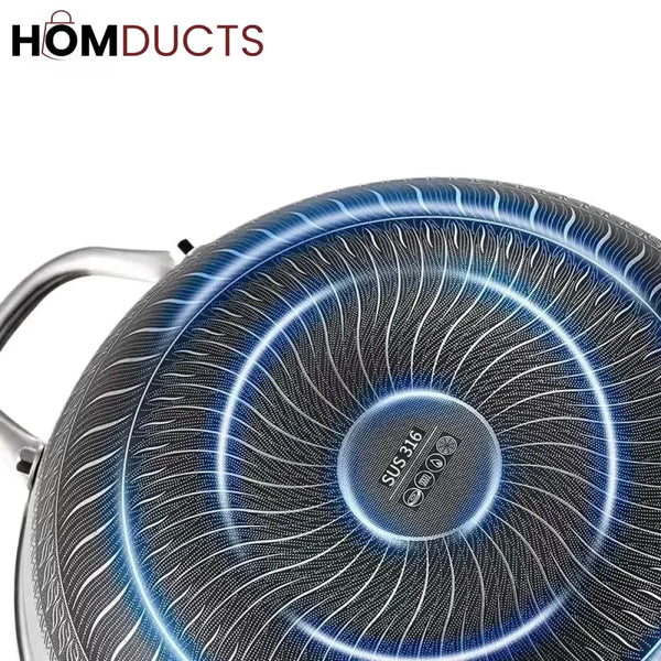 Premium Non-Stick Honeycomb Wok - 316 Stainless Steel Gas & Induction Compatible Cookware