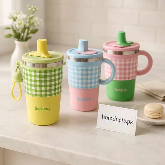 Premium Plaid Garden Thermos Cup – 600ml Double-Wall Insulated