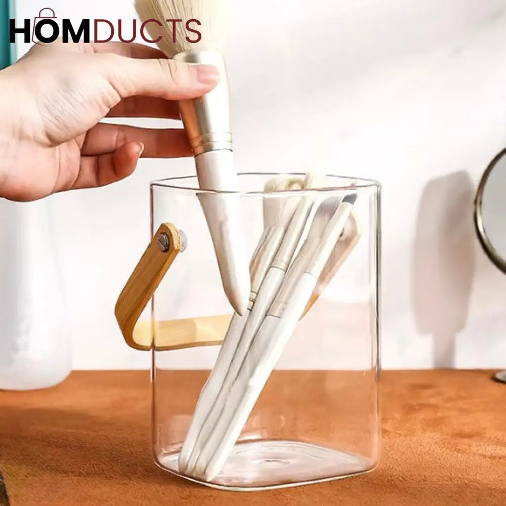 Premium Pyrex Square Glass Bucket with Bamboo Handle - Multi-Purpose Ice Bucket Flower Vase or Utensil Holder