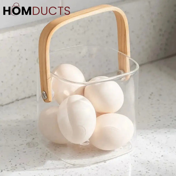 Premium Pyrex Square Glass Bucket with Bamboo Handle - Multi-Purpose Ice Bucket Flower Vase or Utensil Holder