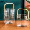 Premium Pyrex Square Glass Bucket with Bamboo Handle - Multi-Purpose Ice Bucket Flower Vase or Utensil Holder
